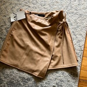 Zara tan leather skirt with tie waist